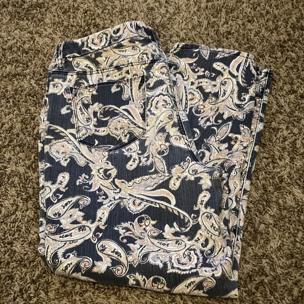 Chico's Paisley Jeans in Blue with Cream & Blush Accents